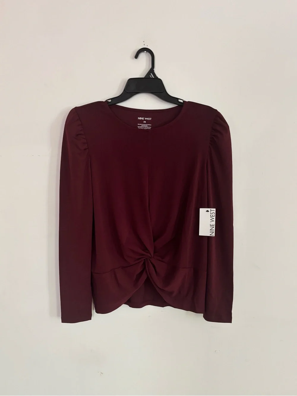 NWT Nine West Burgundy Twist Front Puff Sleeve Top Medium
